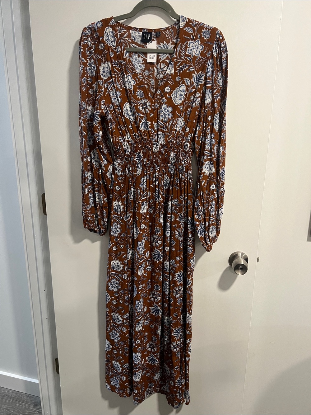TALL NWT GAP Women's Rust Floral Long Sleeve Midi Dress